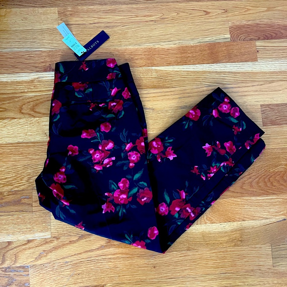 NWT Talbots 2P black floral tapered ankle pant